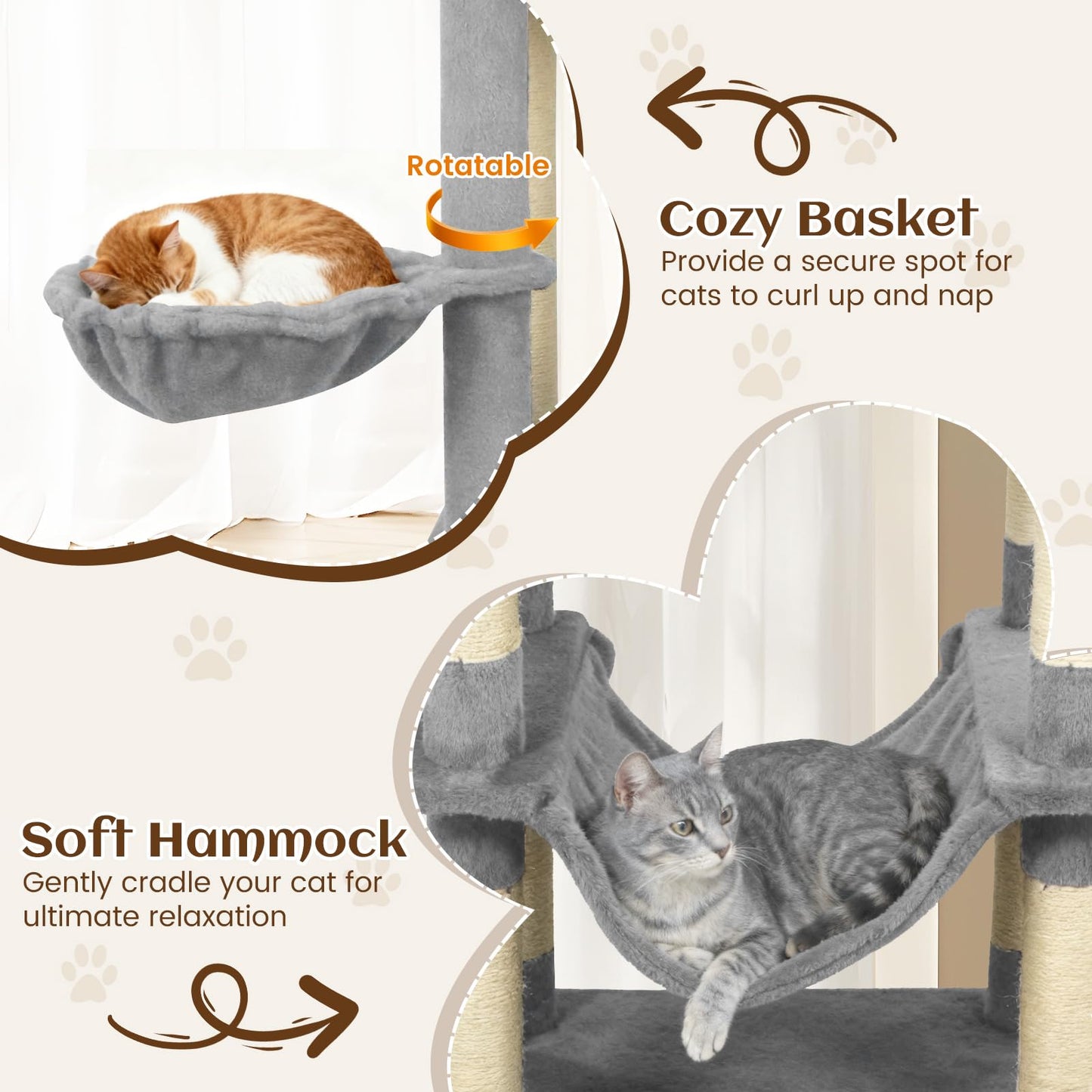 Tangkula 80 Inch Tall Cat Tree with 2 Condos Plush Perch Dangling Toys for Indoor Cats