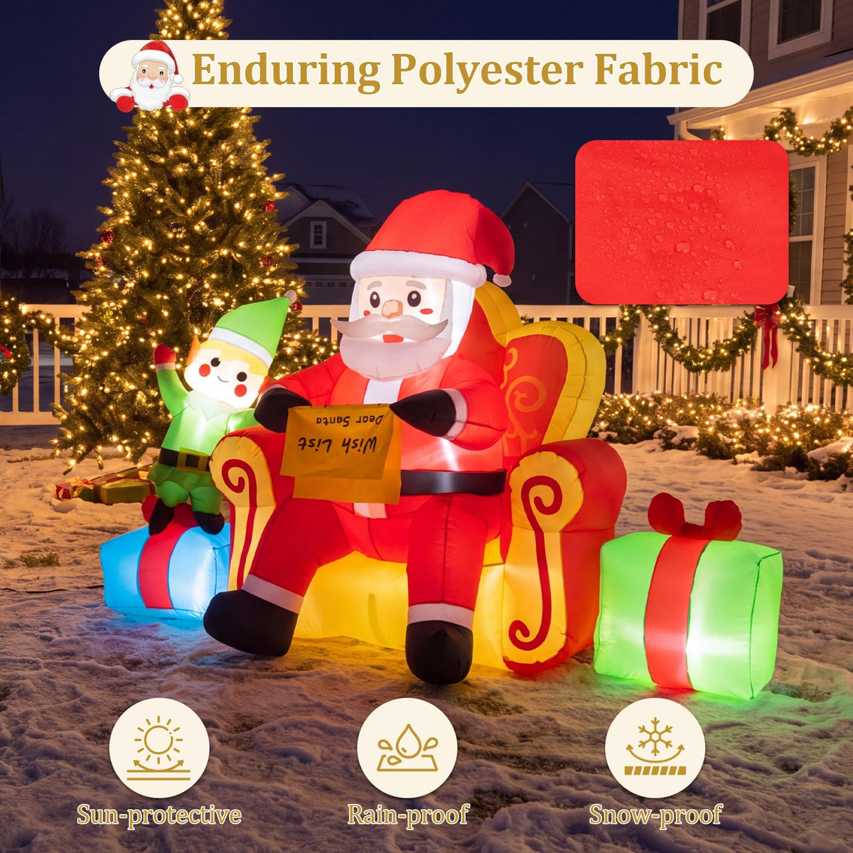 Tangkula Christmas Inflatable Santa Claus on Sofa with Elf & Gift Boxes