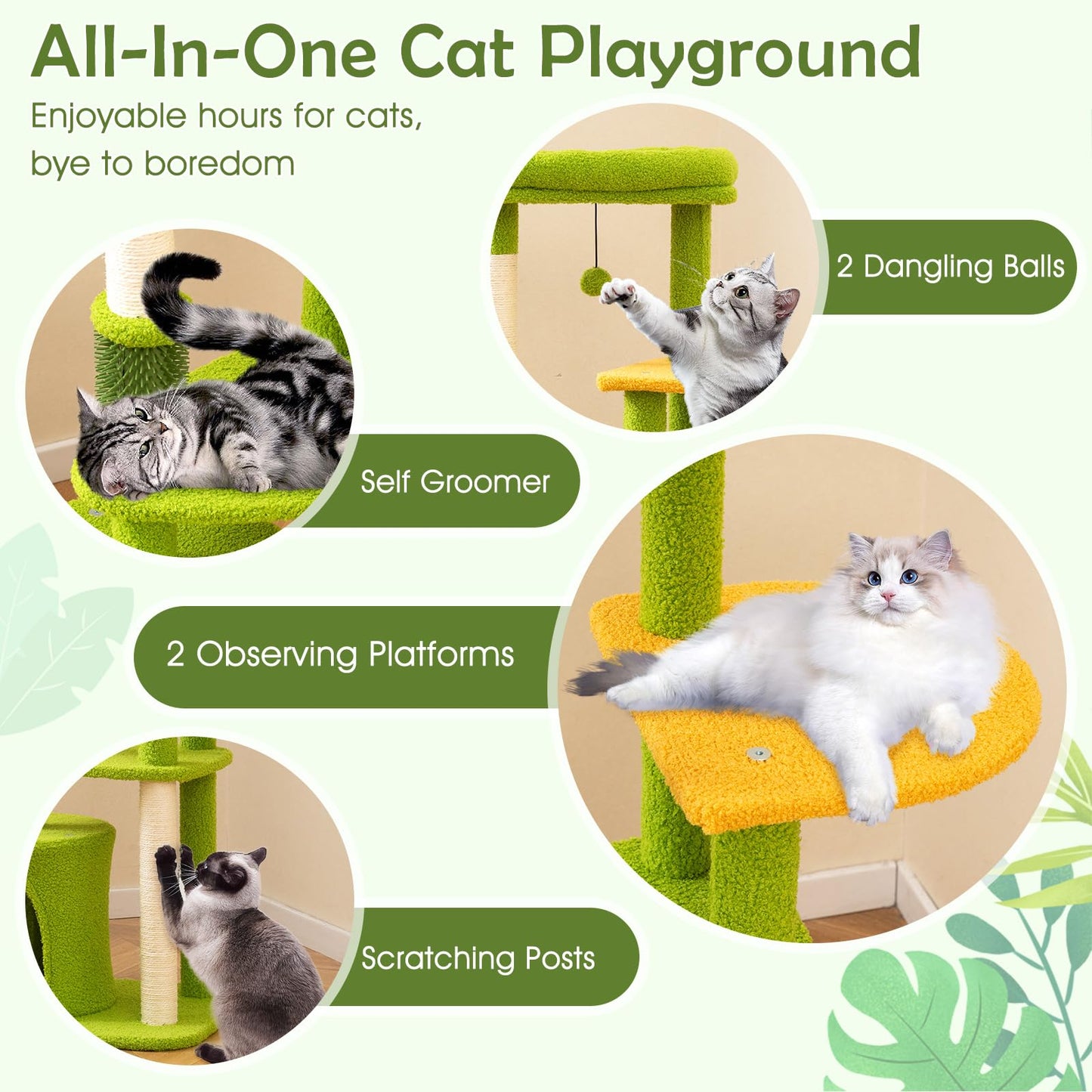 Arbre à chat Tangkula 48"H Palm mignon avec poteaux à griffer en sisal et perchoir supérieur rembourré