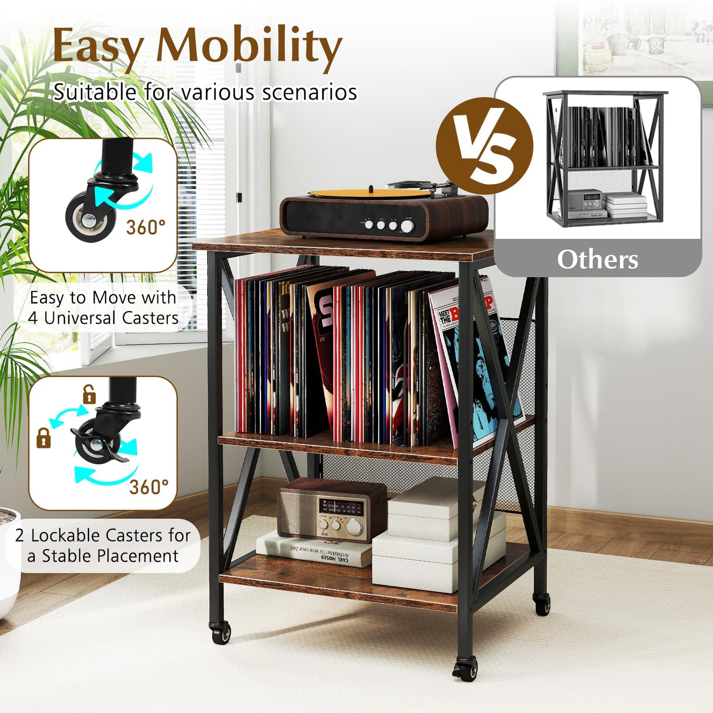 Meuble de support pour tourne-disque Tangkula avec station de recharge pour salle de musique