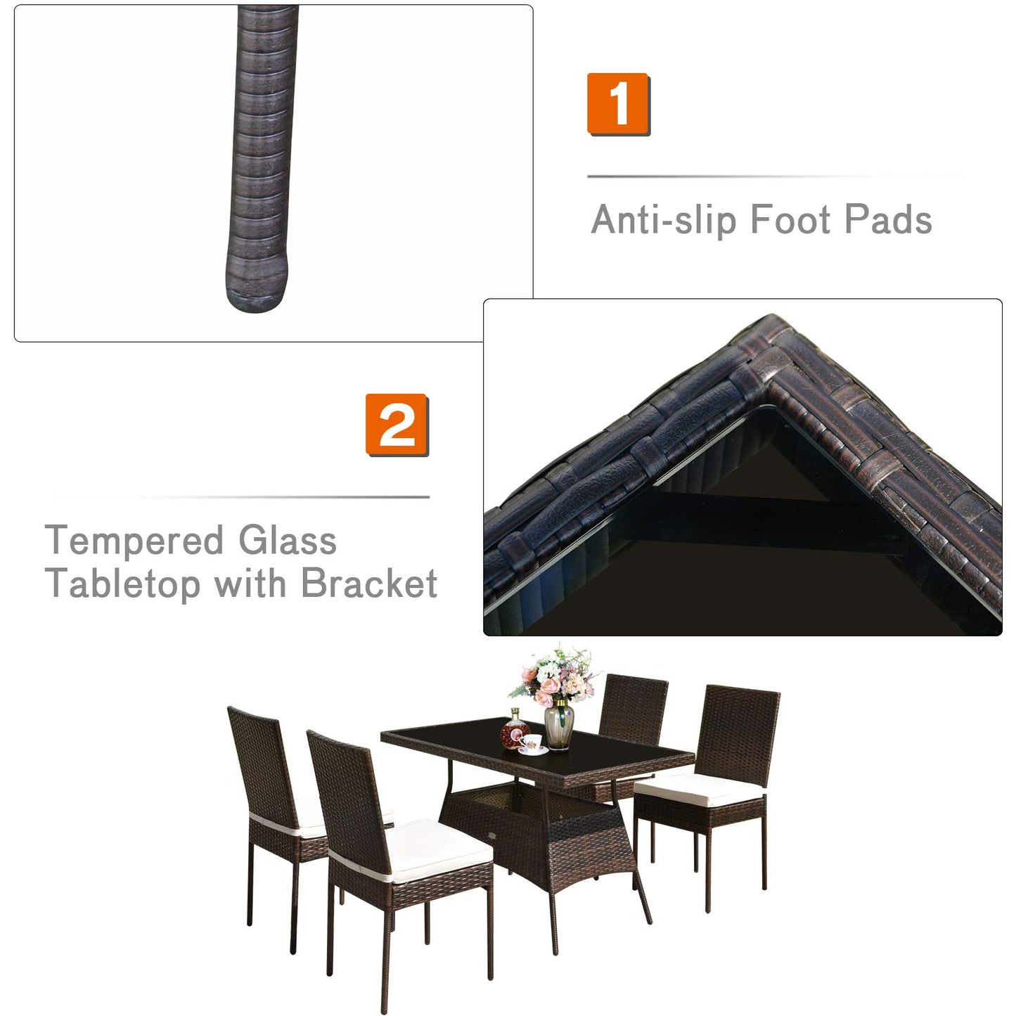 Tangkula 5 Piece Patio Wicker Dining Set for Balcony Patio Garden Poolside