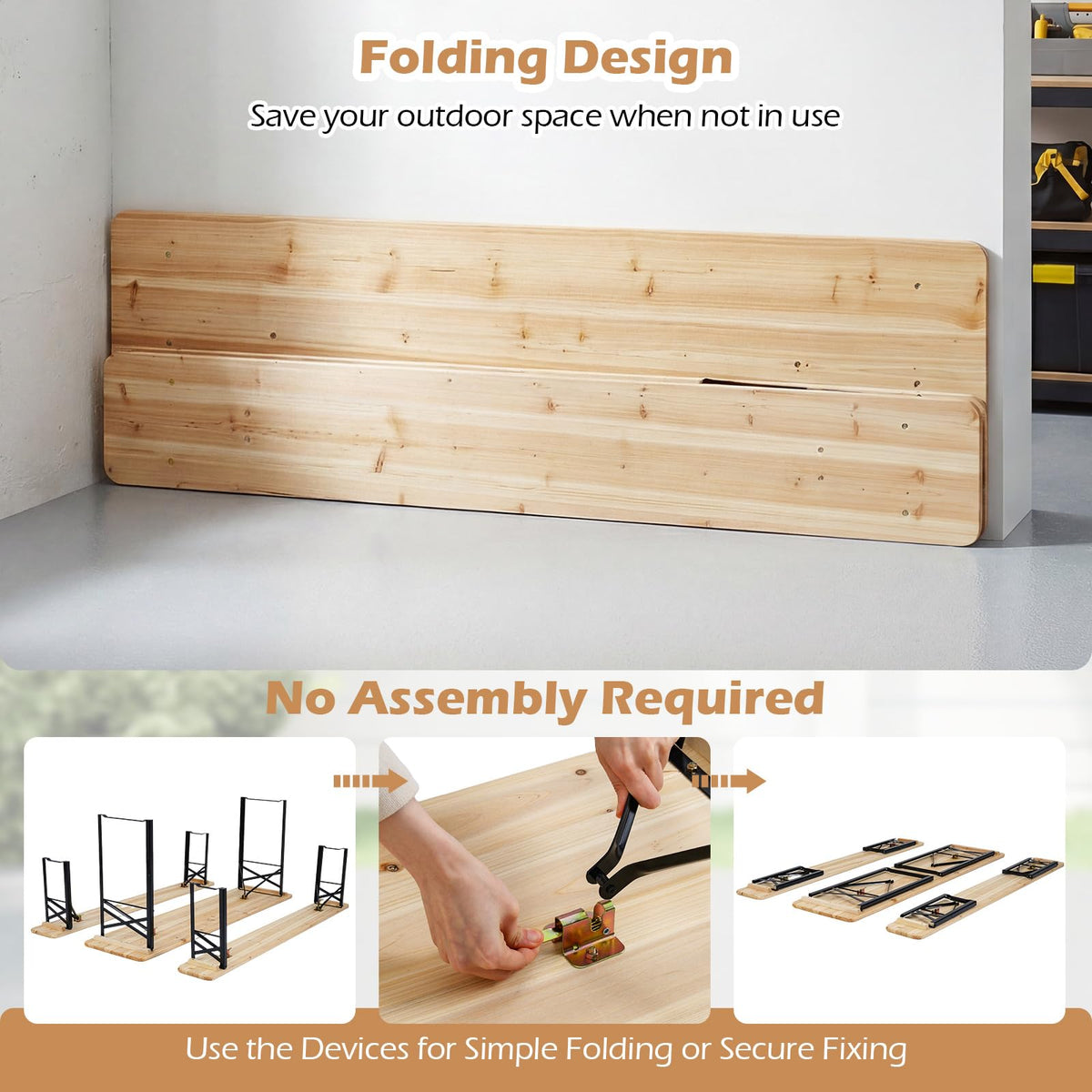 Tangkula 3 Piece Folding Picnic Table with 2 Benches