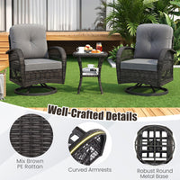 Tangkula 3 Piece Patio Swivel Rocker Set 2 Outdoor Wicker Rocking Chairs