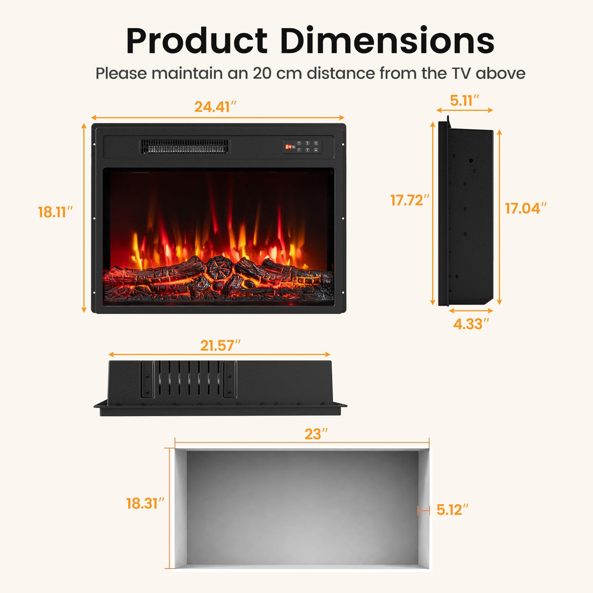 Tangkula 23 Inch Recessed Electric Fireplace with Remote
