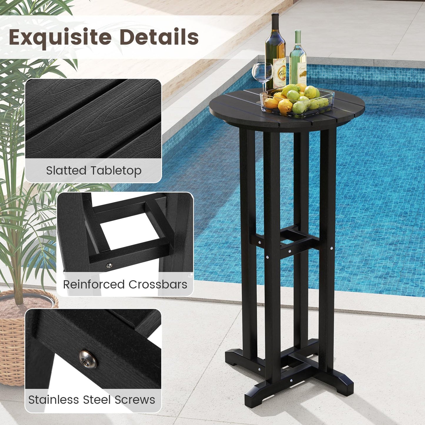 Tangkula 3PCS Outdoor HDPE Bar Table & Chair Set for 2