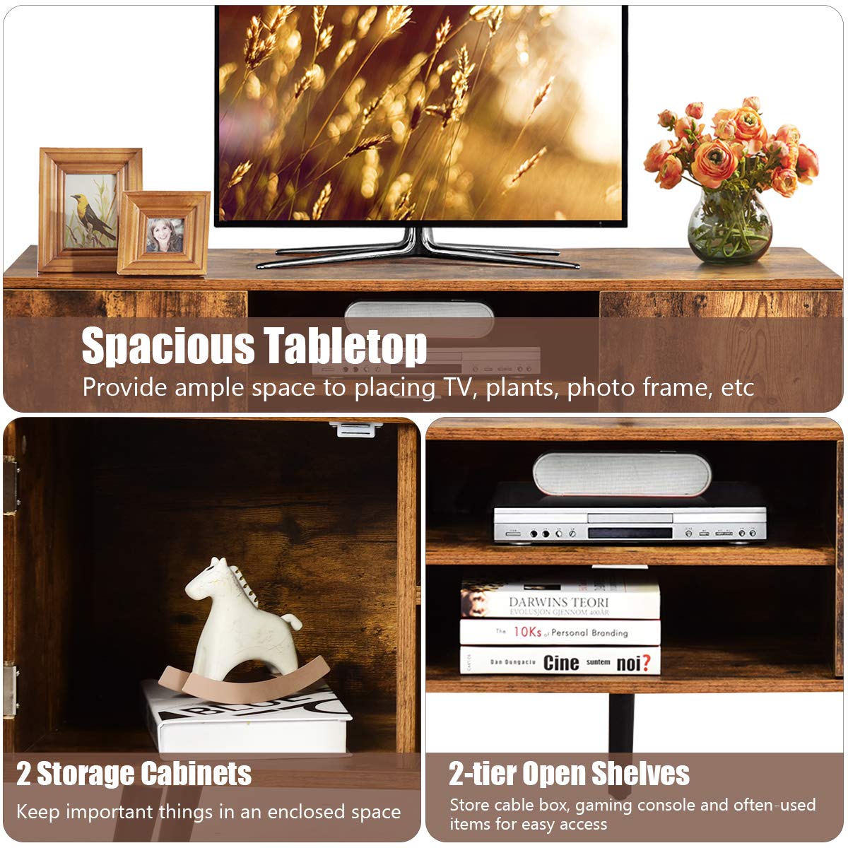 Tangkula Retro TV Stand for TVs up to 55 Inches