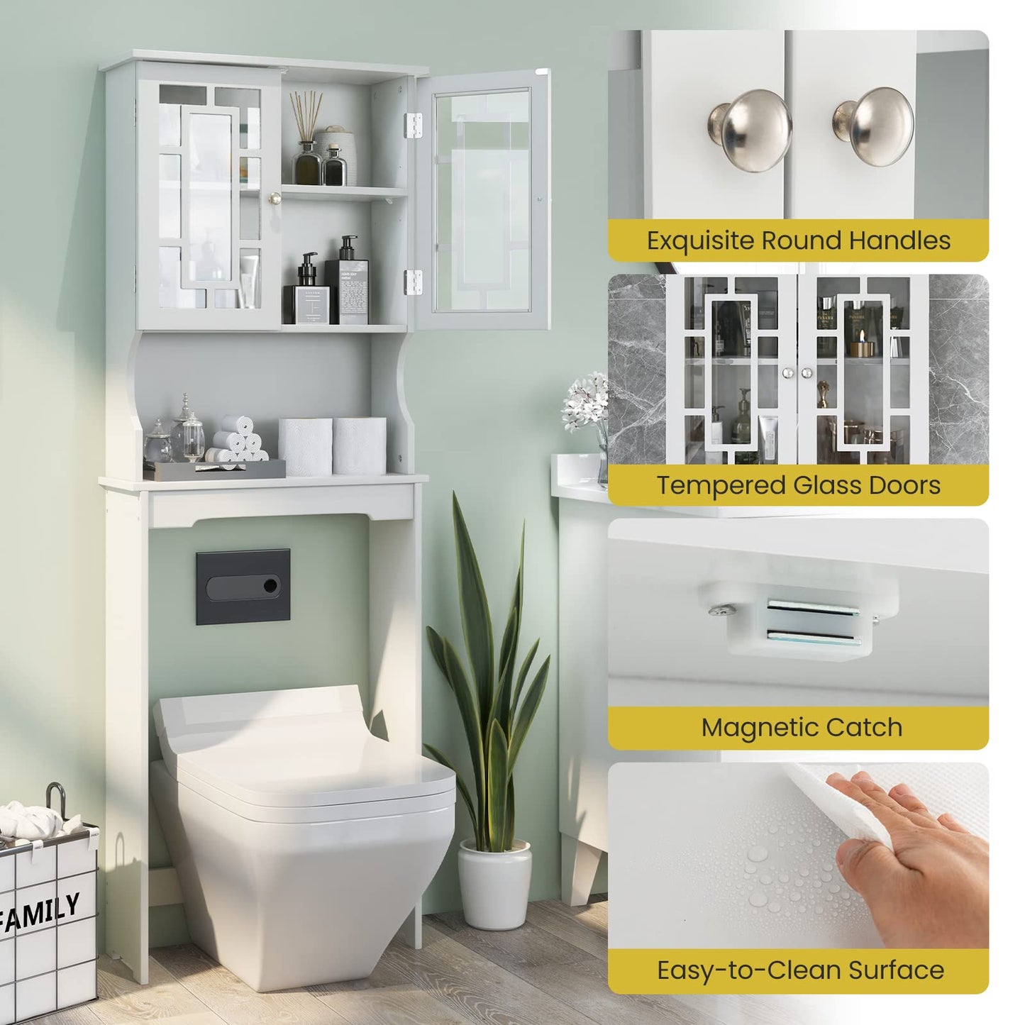 Tangkula Over The Toilet Storage Cabinet Freestanding Over Toilet Storage Rack