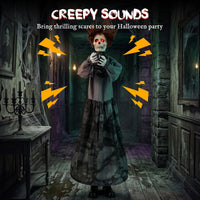 Tangkula 4 FT Halloween Animatronic Standing Skeleton Gril with Pop Up Head