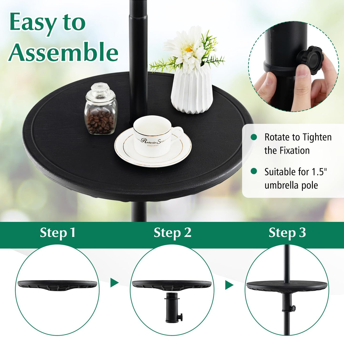 Tangkula 20” Outdoor Adjustable Umbrella Table, Round Umbrella Table Tray w/ 1.5” Umbrella Hole
