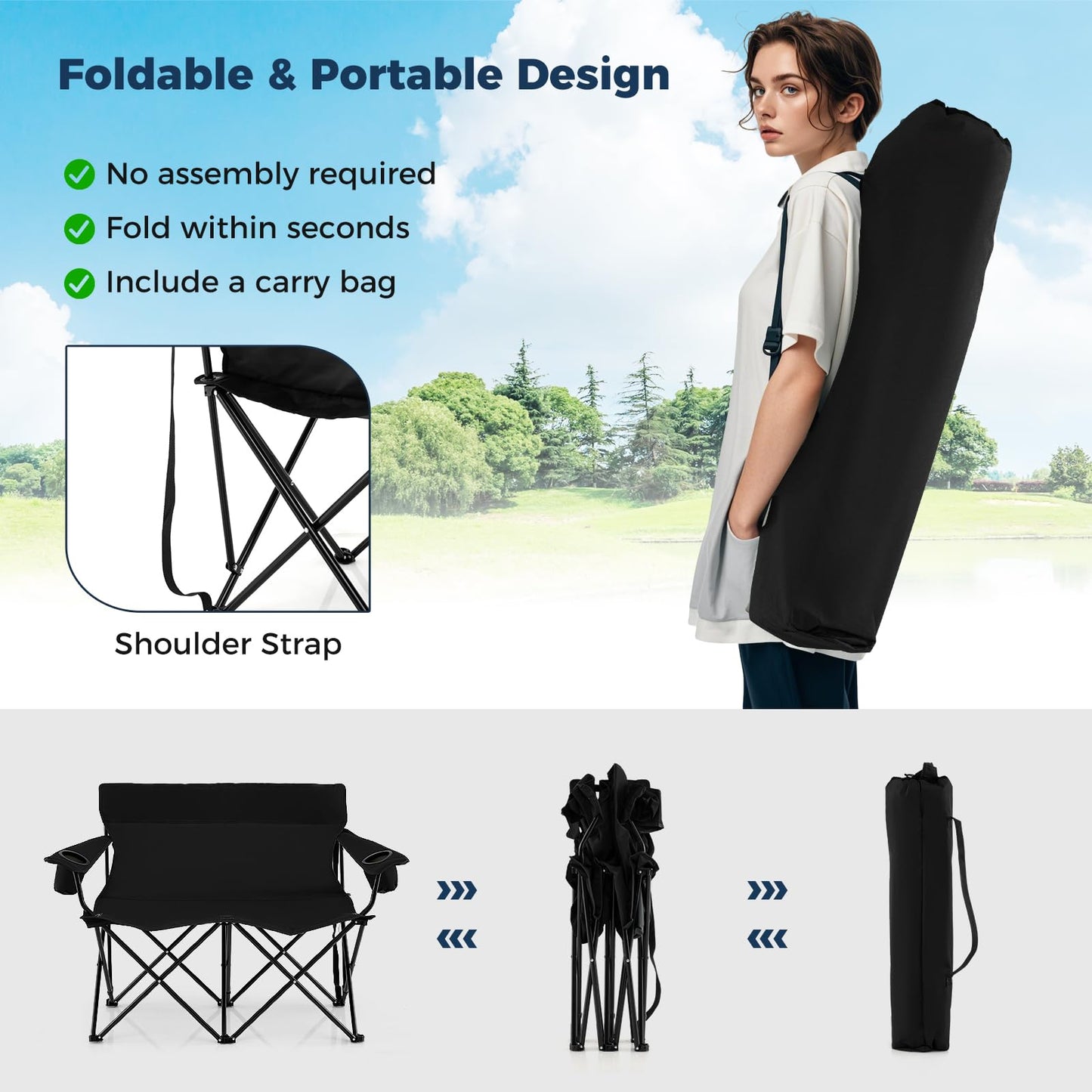 Tangkula 2 Person Camping Chair with Cup Holders