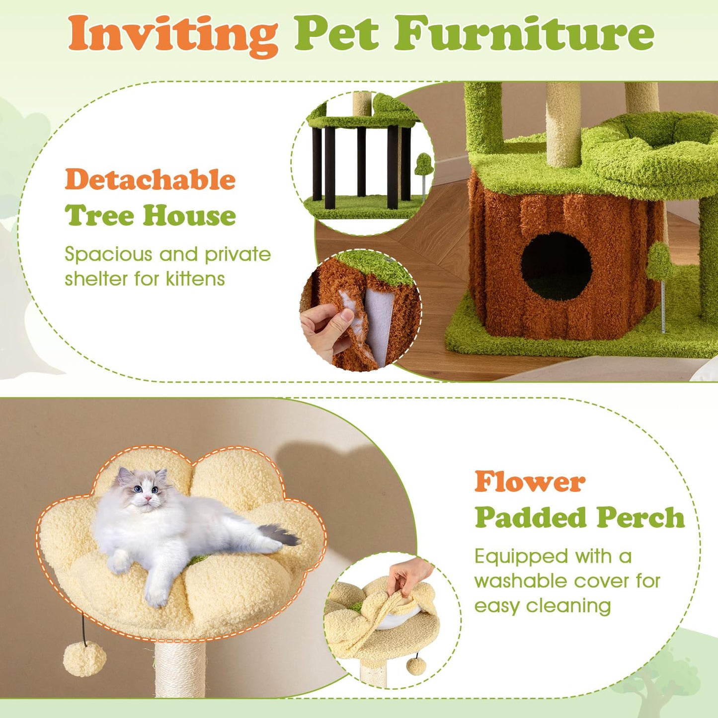 Tangkula 40 Inch Multi-Level Aesthetic Cat Tower with Sisal Scratching Posts