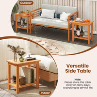Tangkula Table d'appoint d'extérieur, table de patio à 2 niveaux avec plateau à lattes et étagère de rangement