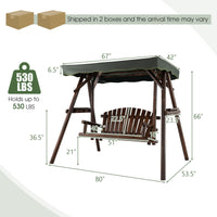 Tangkula Wooden Porch Swing 2 Person A-Frame