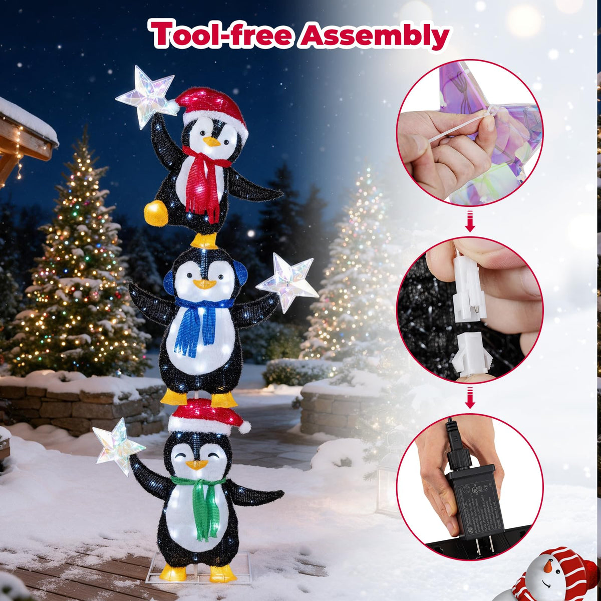 Tangkula 6 FT Lighted Christmas 3 Stacked Penguins