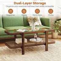 Tangkula Rattan Coffee Table 47.5”L Boho Cocktail Tables