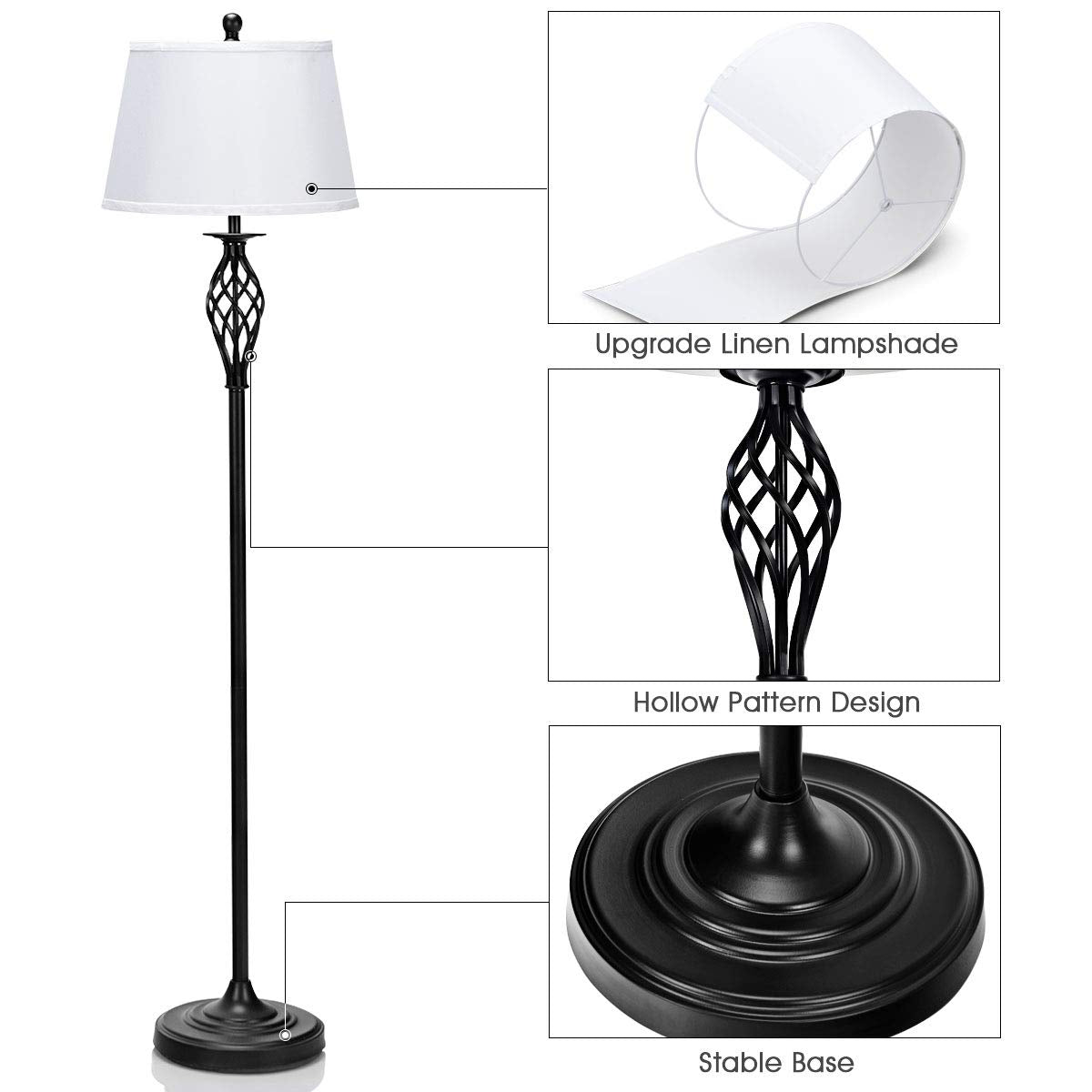 Tangkula Lamp Set 3-Piece Modern Home Living Room Bedroom Chrome Finish Lamps