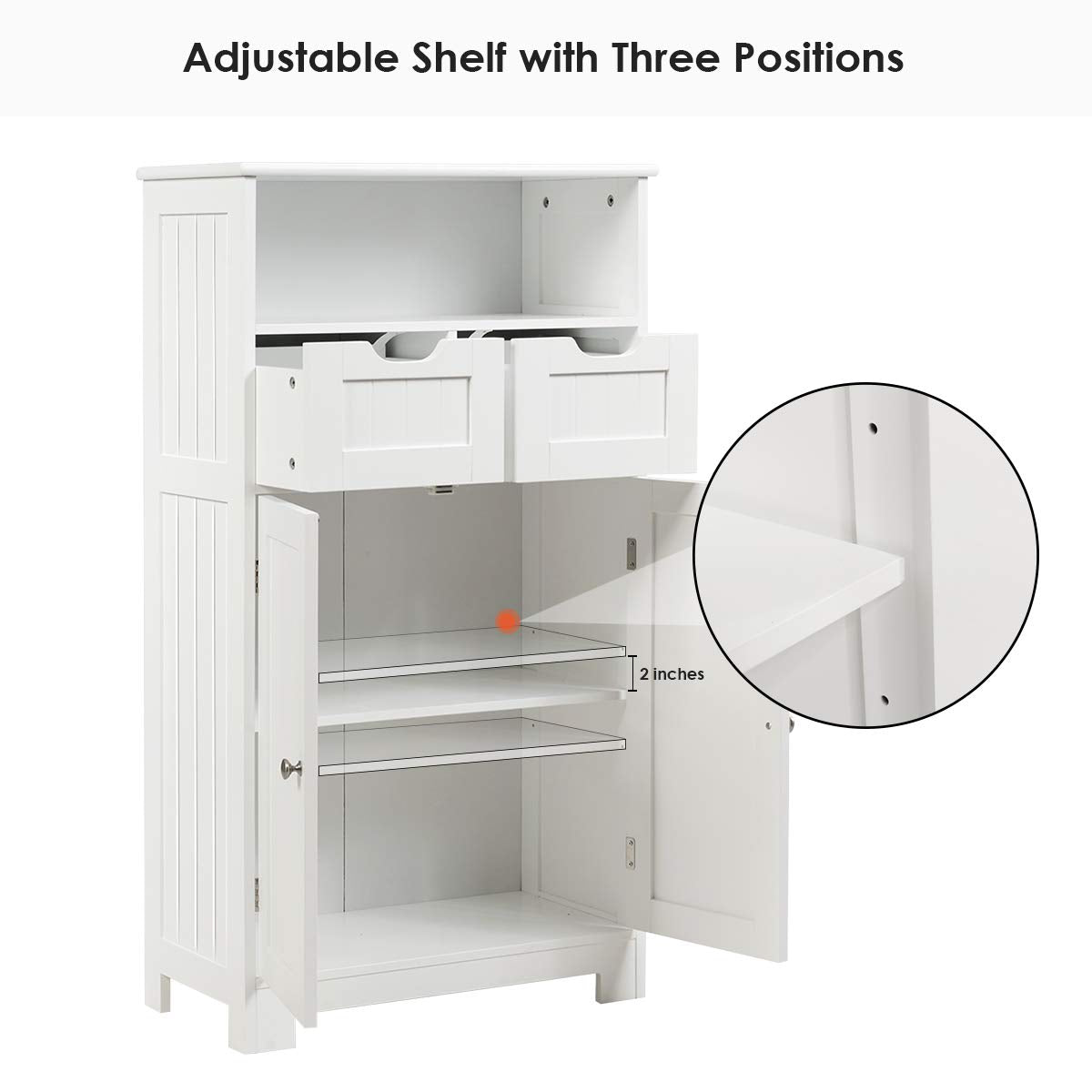 Tangkula Bathroom Floor Cabinet, Storage Cabinet w/One Open Shelf Two Doors and Two Adjustable Drawers, Standing Cupboard for Kitchen