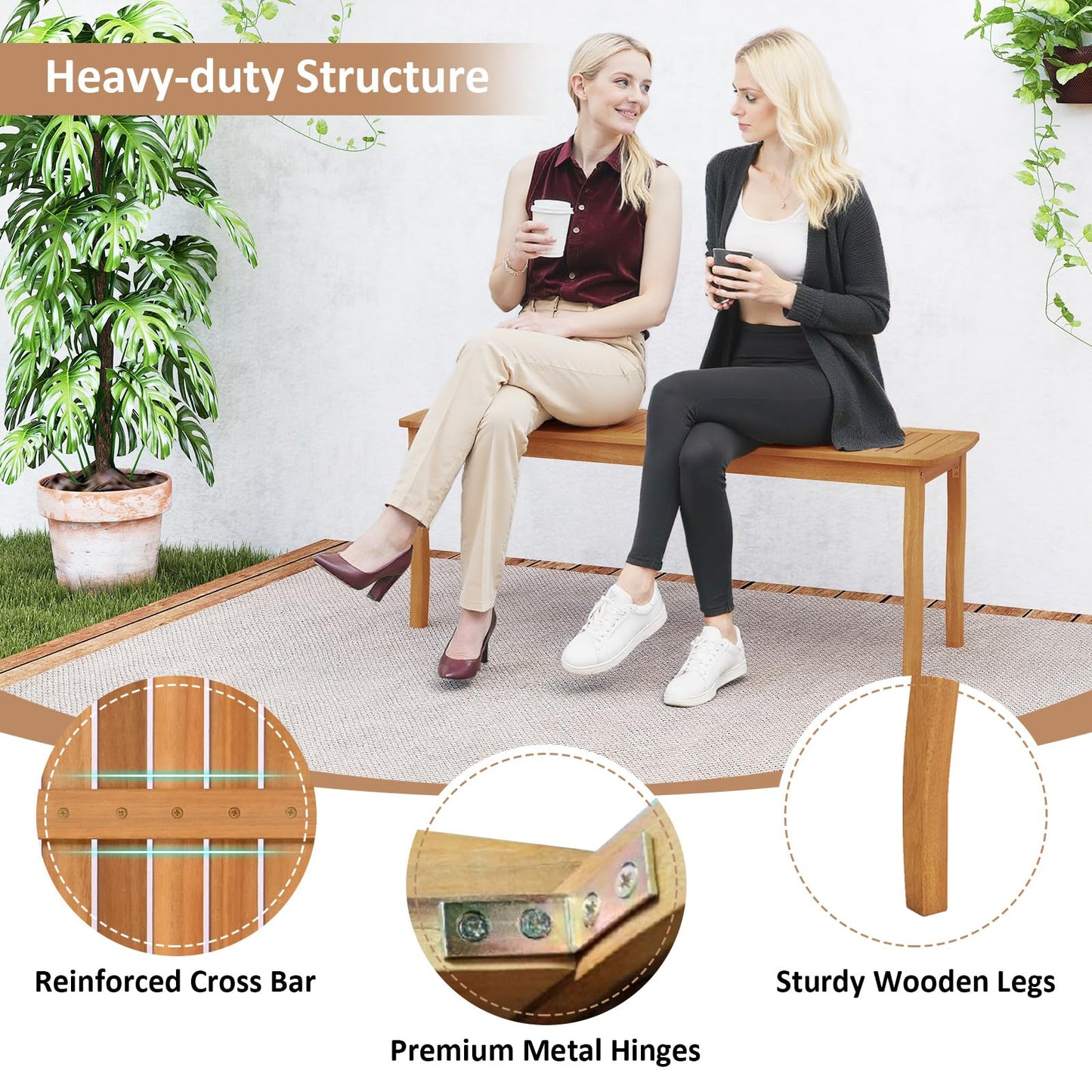Tangkula Acacia Wood Outdoor Bench for Garden