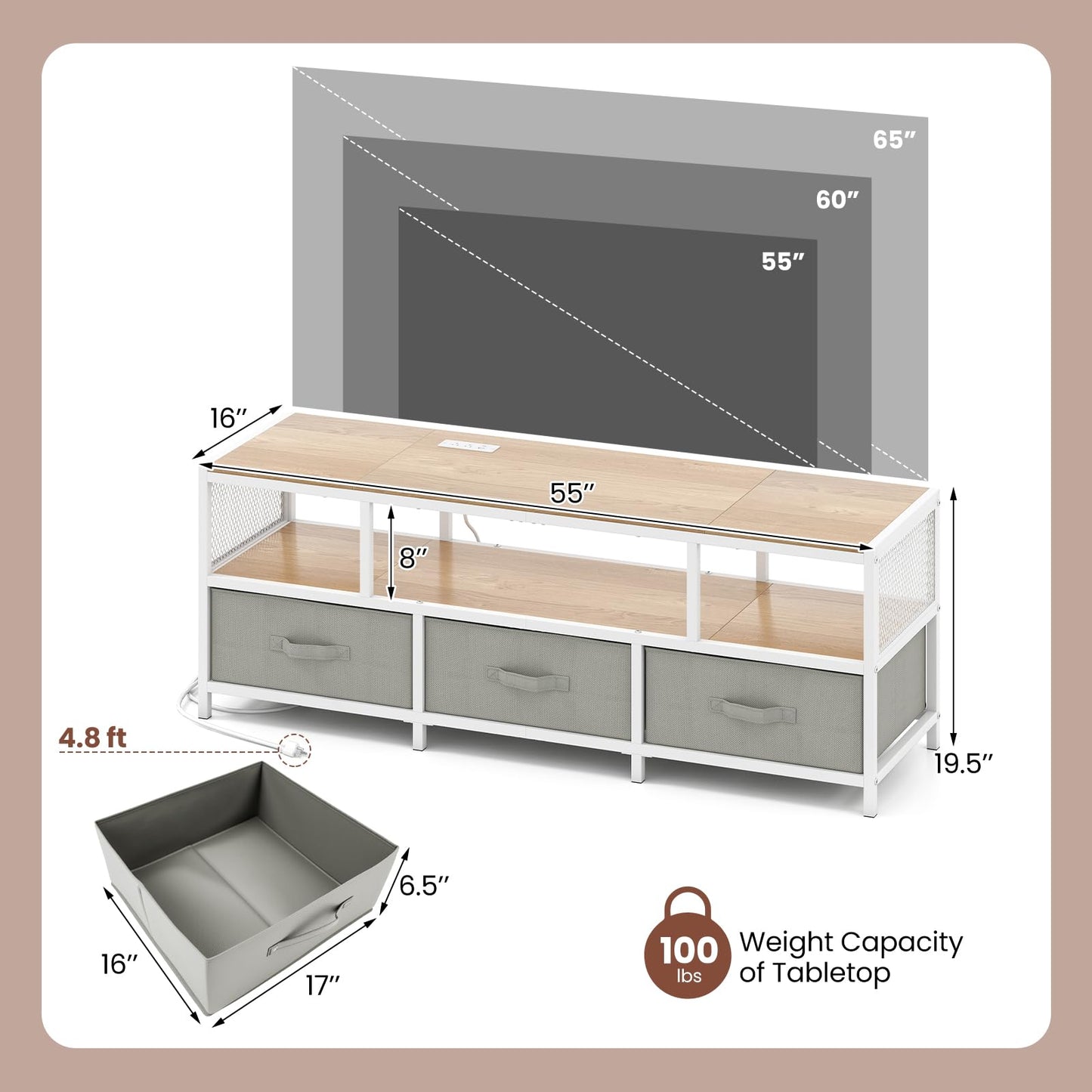 Tangkula Farmhouse TV Stand for TVs up to 65" 3-Tier Entertain Center