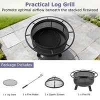 Tangkula 24 Inch Heavy-Duty Metal Fire Pit for Outside Wood Burning for Camping Bonfire