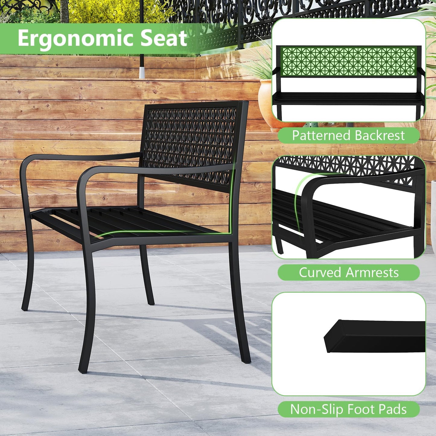 Tangkula Metal Outdoor Park Bench 50 Inches Patio Garden Bench