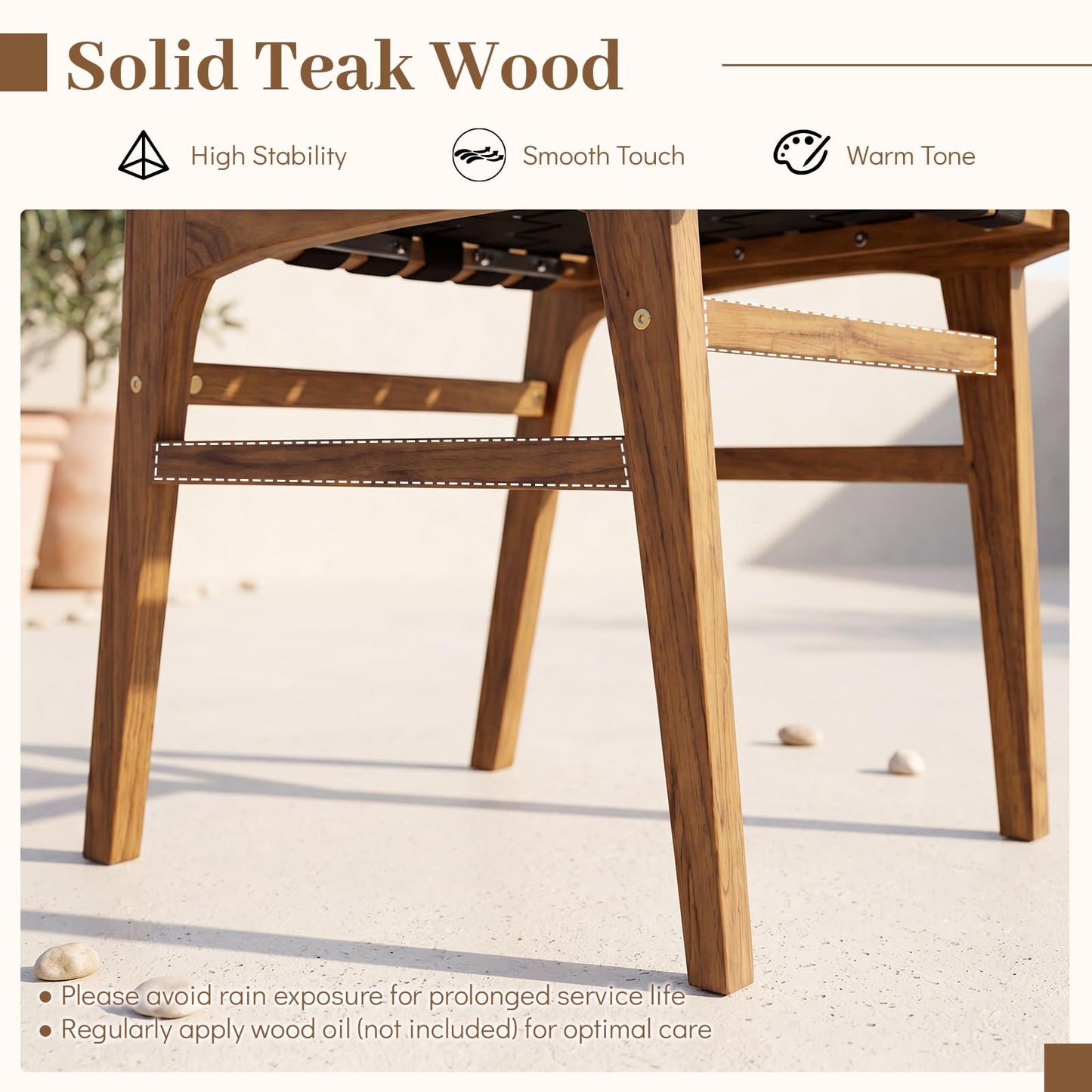 Tangkula Teak Wood Outdoor Dining Chair for Deck