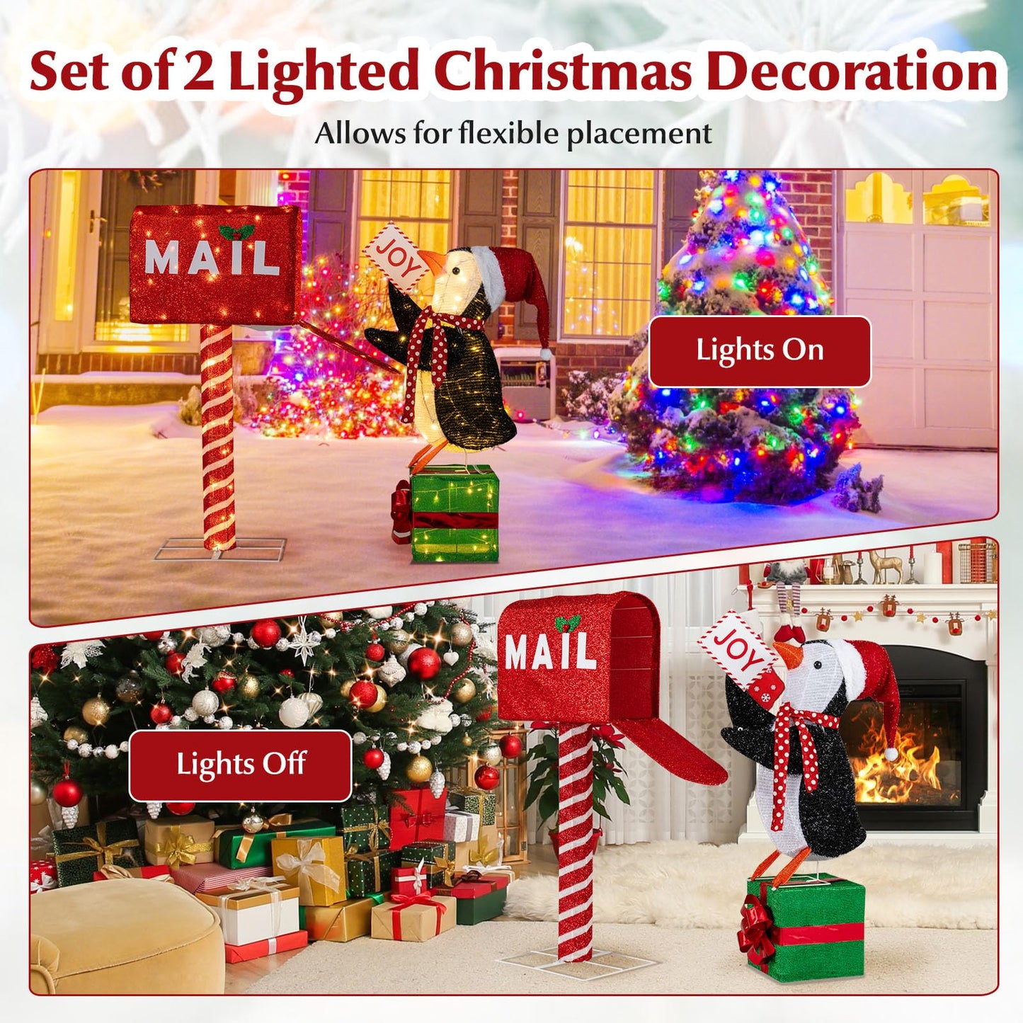 Tangkula Christmas Lighted Mailbox & Penguin for Home Lawn Yard Garden Porch Party Indoor Outdoor