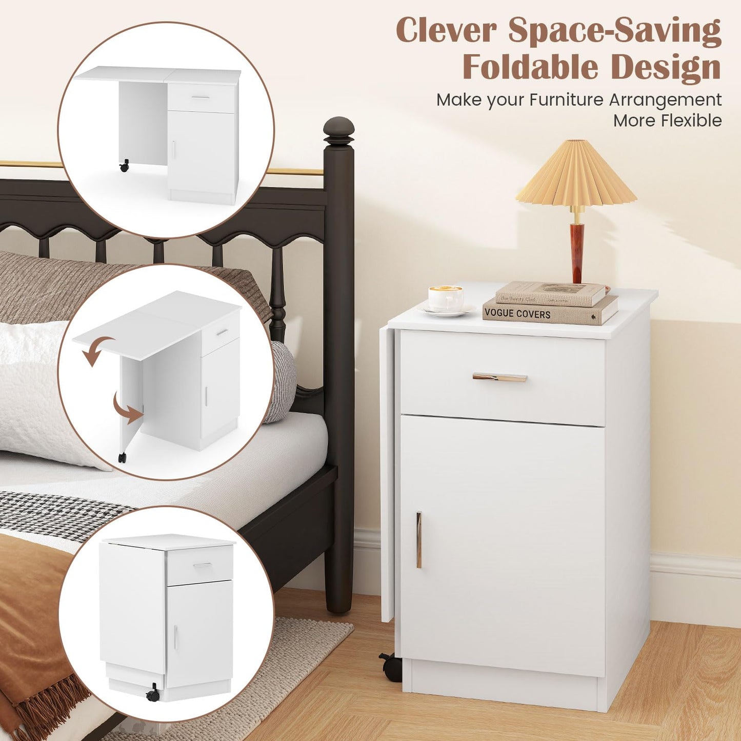 Tangkula Folding Computer Desk with Storage Drawer & Cabinet