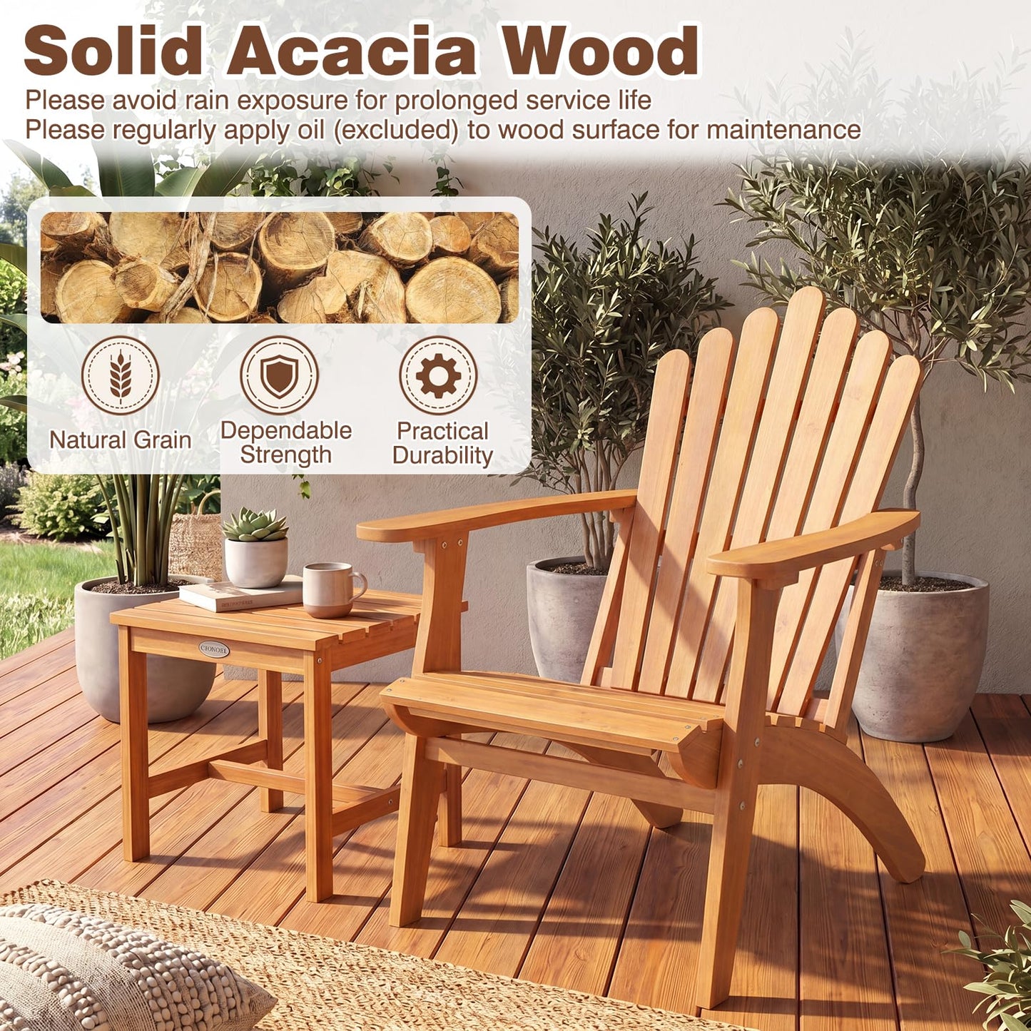 Tangkula Adirondack Chair Set of 2 with Side Table