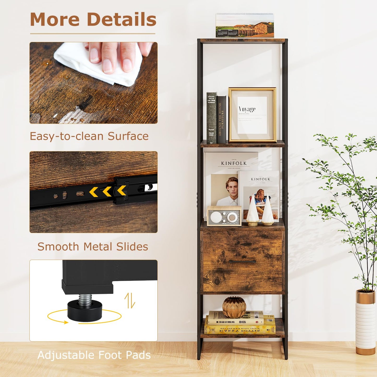 Tangkula Étagère Haute et Étroite de 159 cm avec Cadre Métallique et Kits Anti-basculement