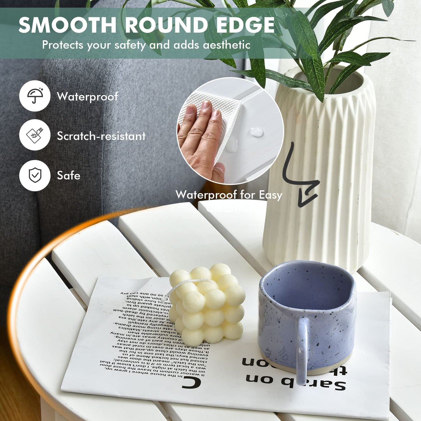 Round Outdoor Side Table, 18 Inch, for Lawn Garden Balcony Backyard Living Room