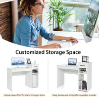 Tangkula White Desk with Drawer & CPU Stand