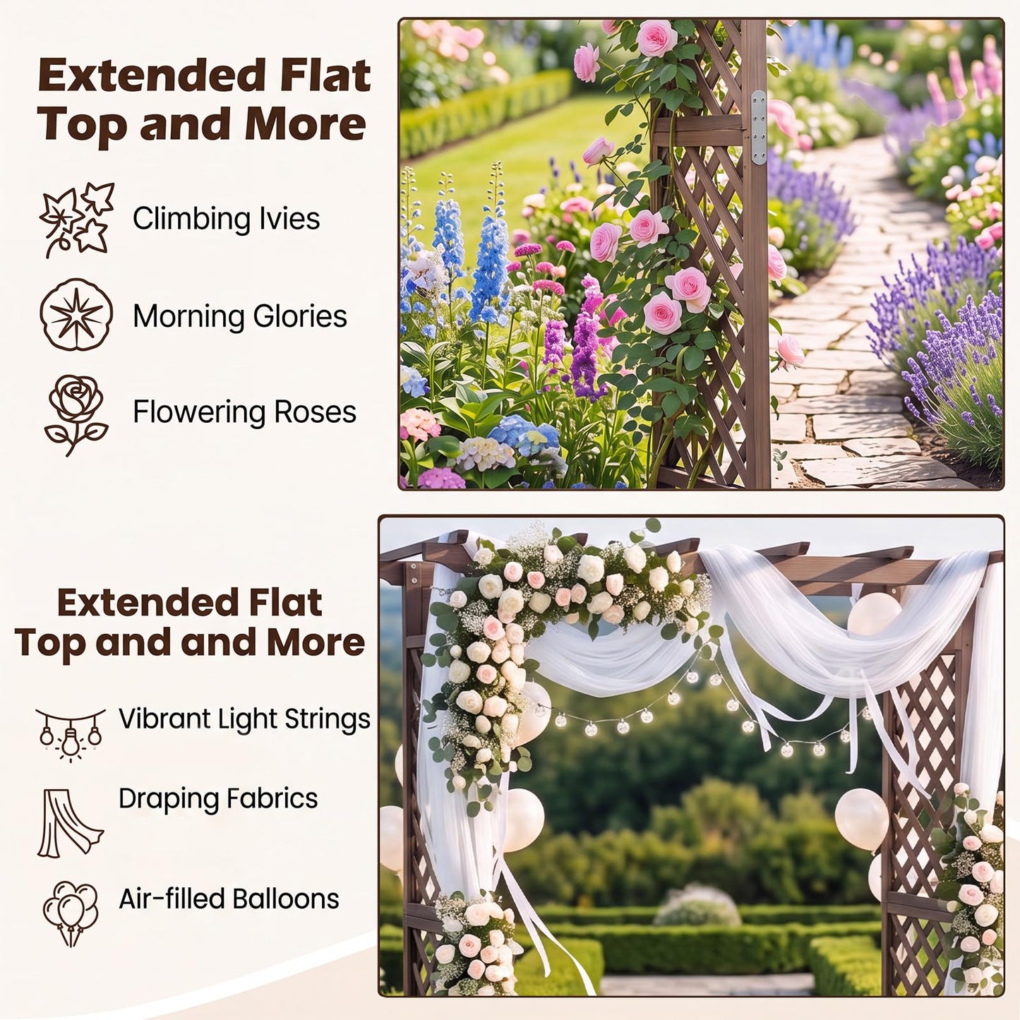 Tangkula 85" Wood Garden Arch Trellis for Climbing Plants