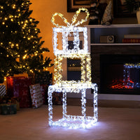 Tangkula Lot de 3 boîtes cadeaux lumineuses avec lumières LED blanc chaud et blanc froid