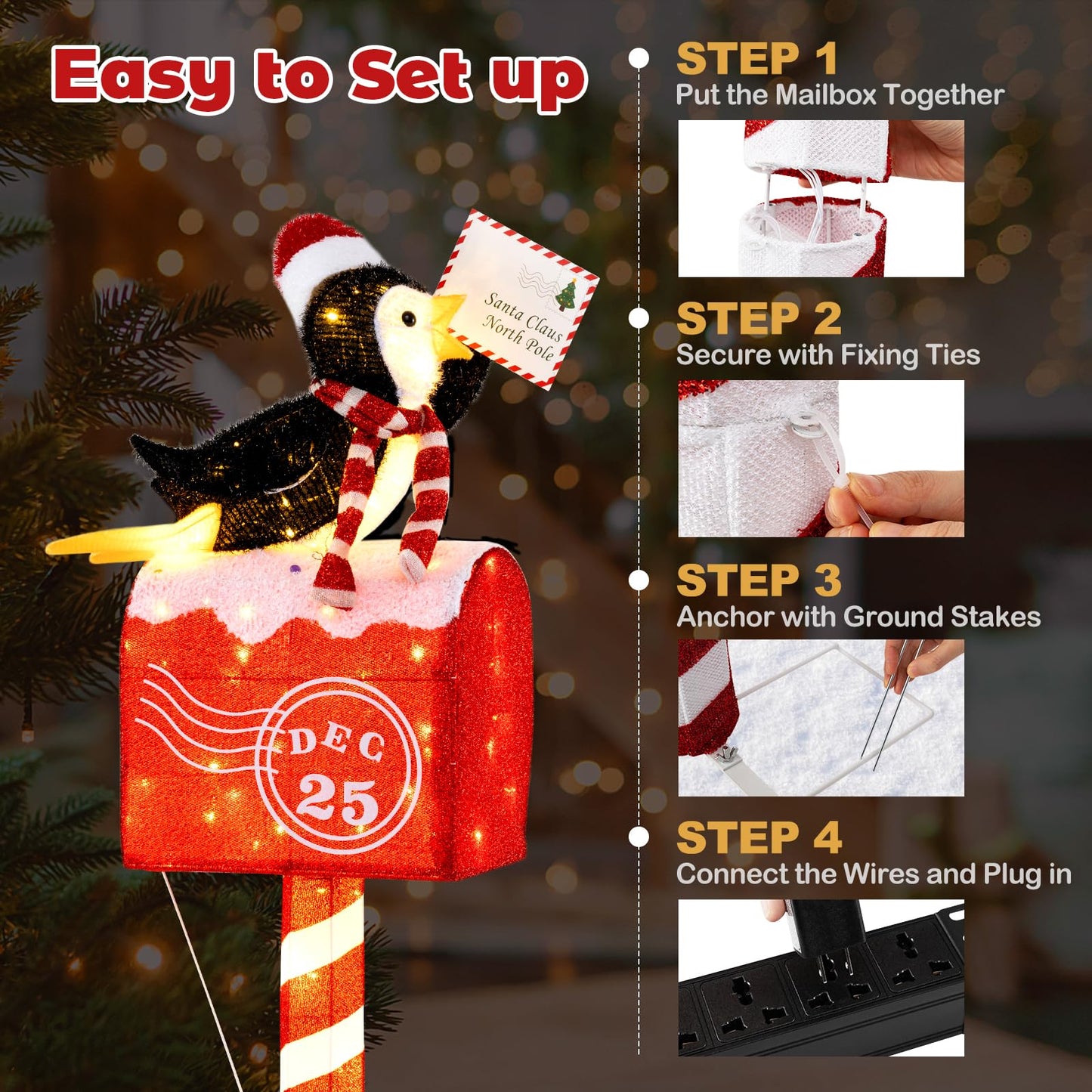 Tangkula 4,8 FT Pingouin Lumineux de Noël sur Boîte aux Lettres