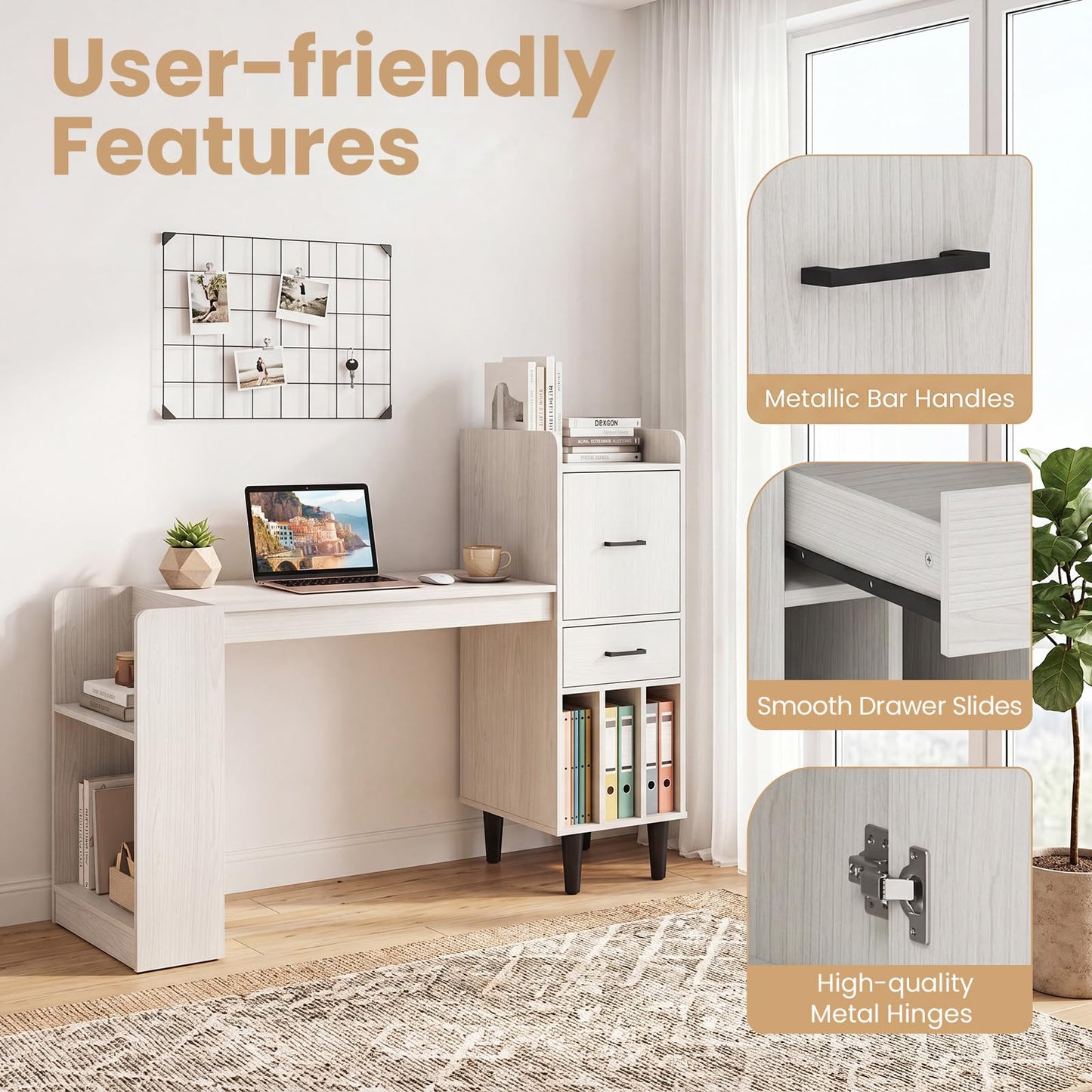 Tangkula Computer Desk with Storage Drawers & Bookshelf