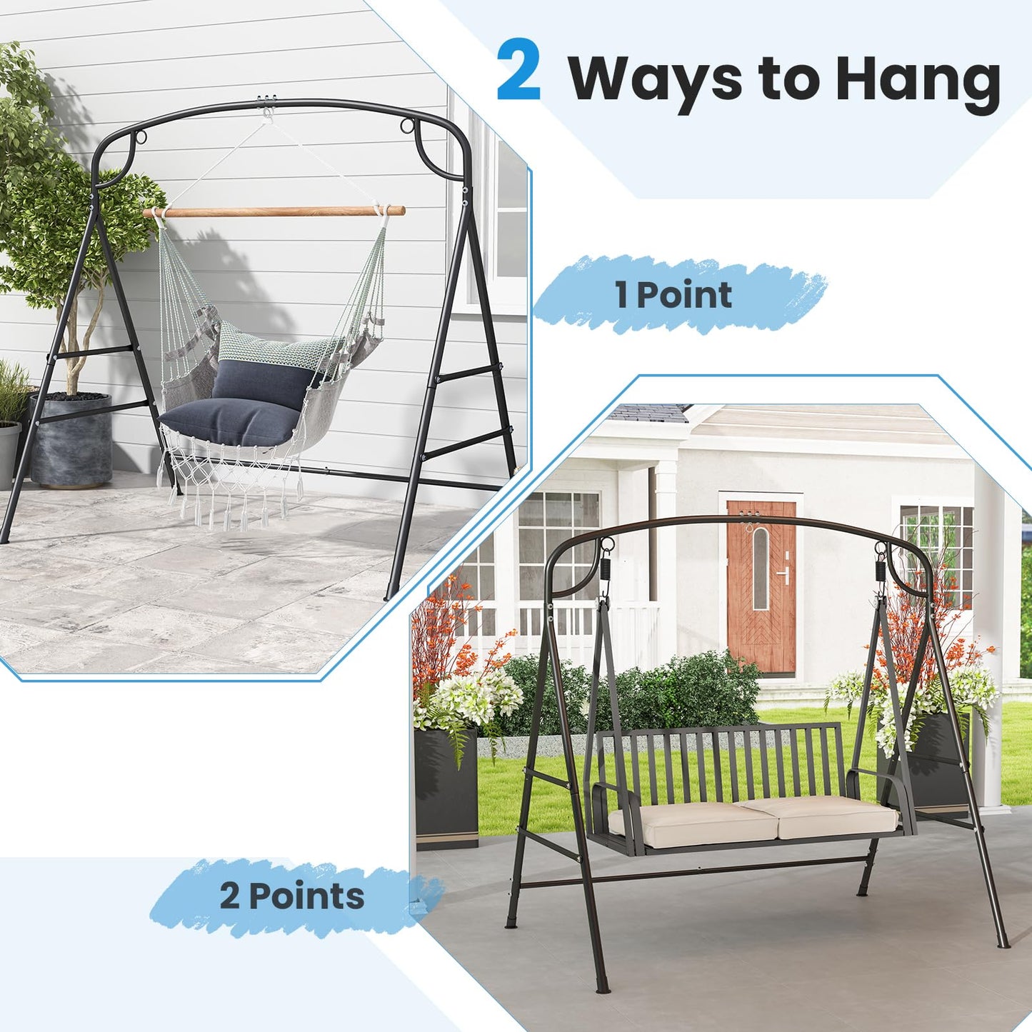 Tangkula Metal Swing Frame, Porch Swing Stand with Extra Side Bars