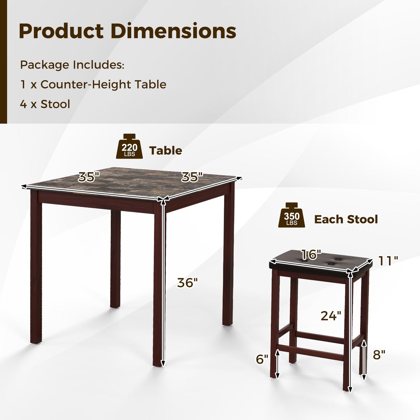 Tangkula 5-Piece Counter-Height Bar Table Set