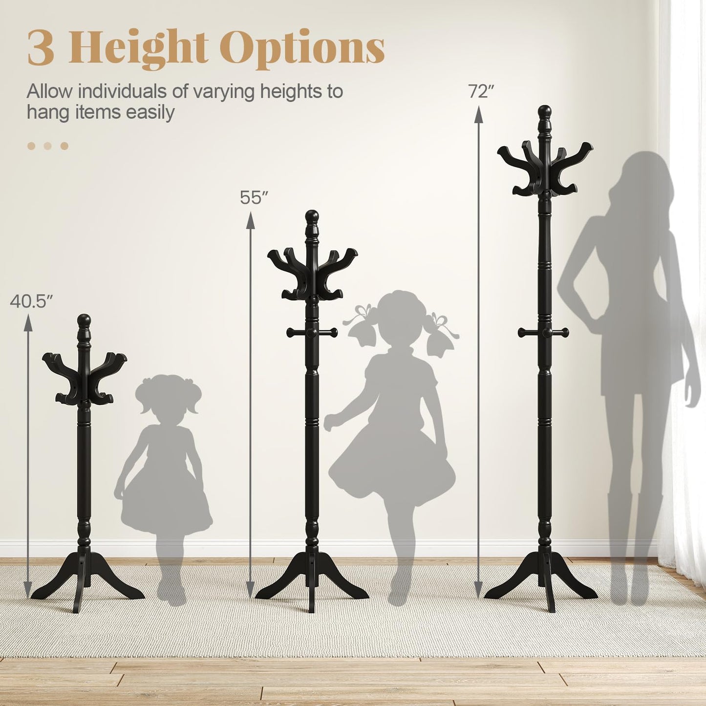 Tangkula Coat Rack Freestanding 11 Hooks and 3 Height Options for Coats