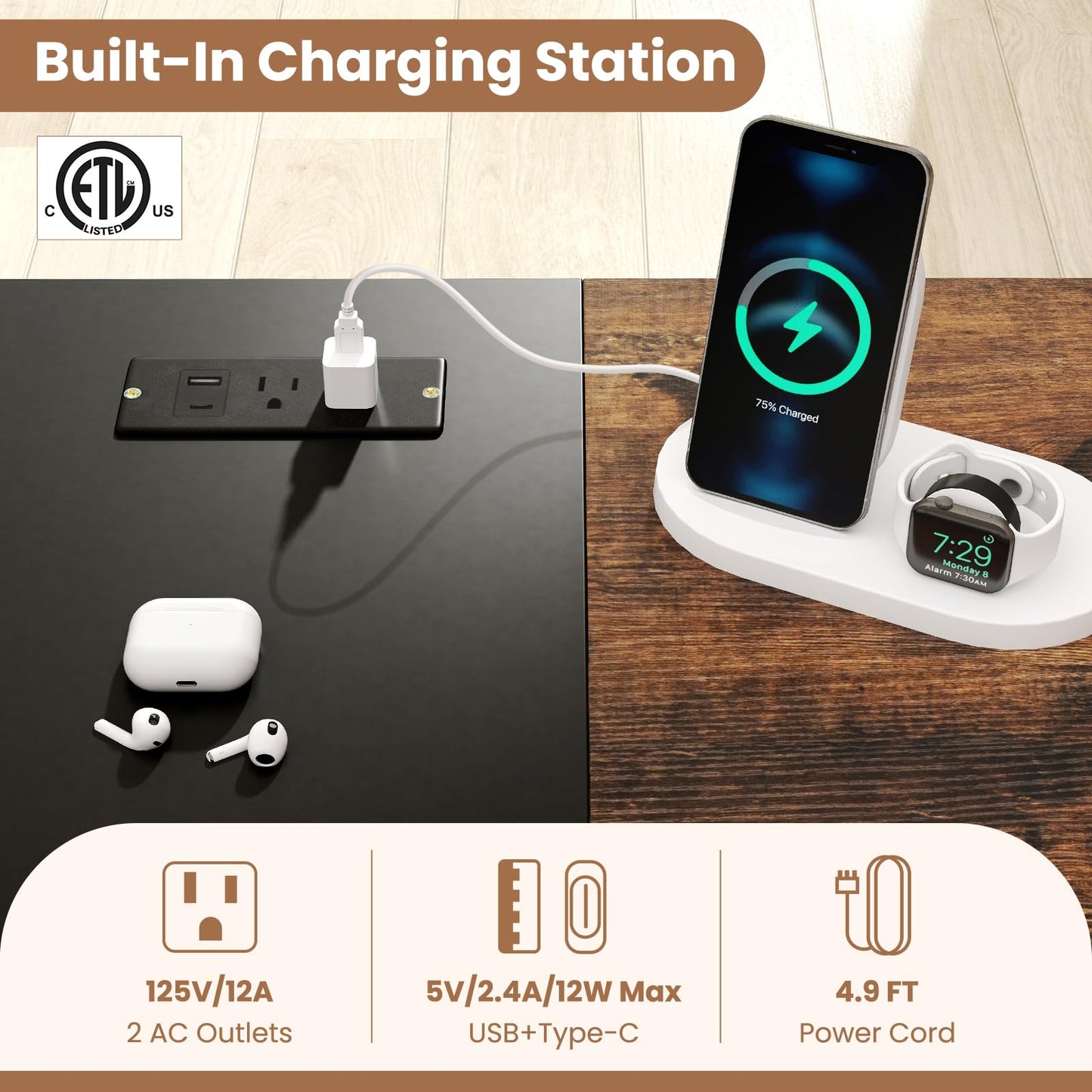 Tangkula 59 Inch Computer Desk with Charging Station