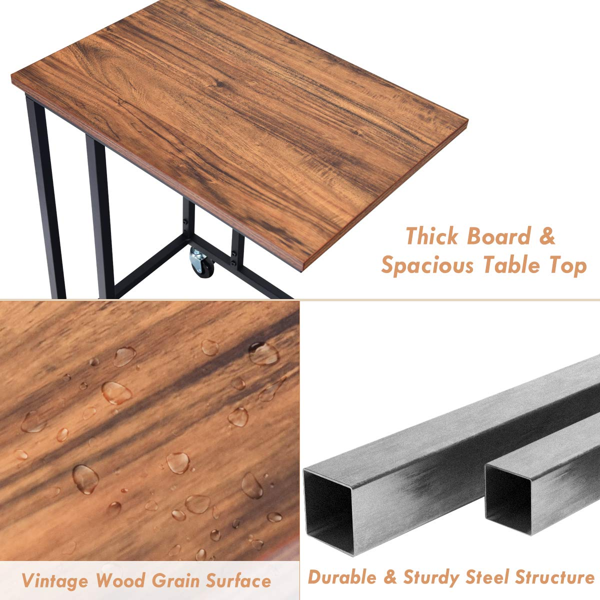 Tangkula Industrial Mobile Side Table, Movable End Table for Coffee Tablet