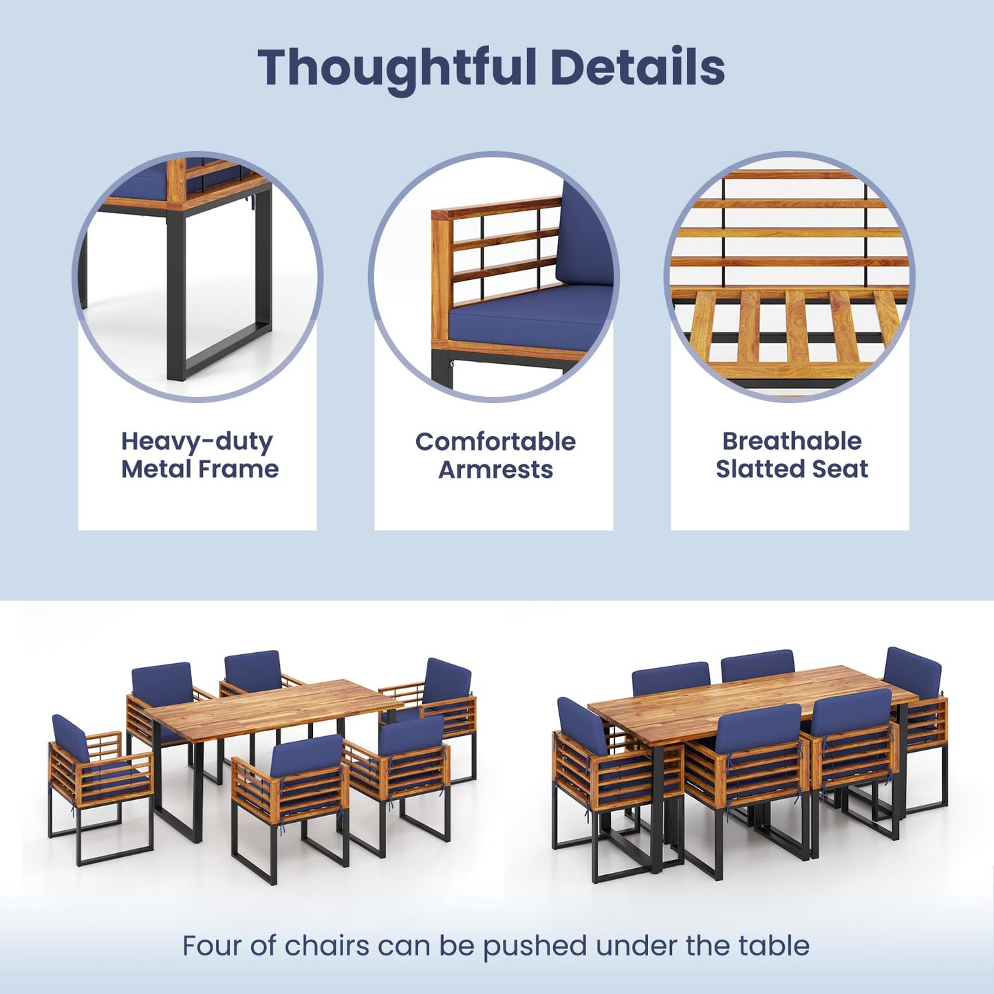 Tangkula 7 Piece Patio Dining Set Acacia Wood Dining Chair & Table Set