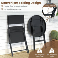 Ensemble bistrot pliant 3 pièces Tangkula avec siège en tissu respirant et plateau de table en verre trempé