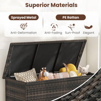 Tangkula Rattan Deck Box, 85 Gallon Storage Container with Waterproof Liner, Wheels & Gas Strut