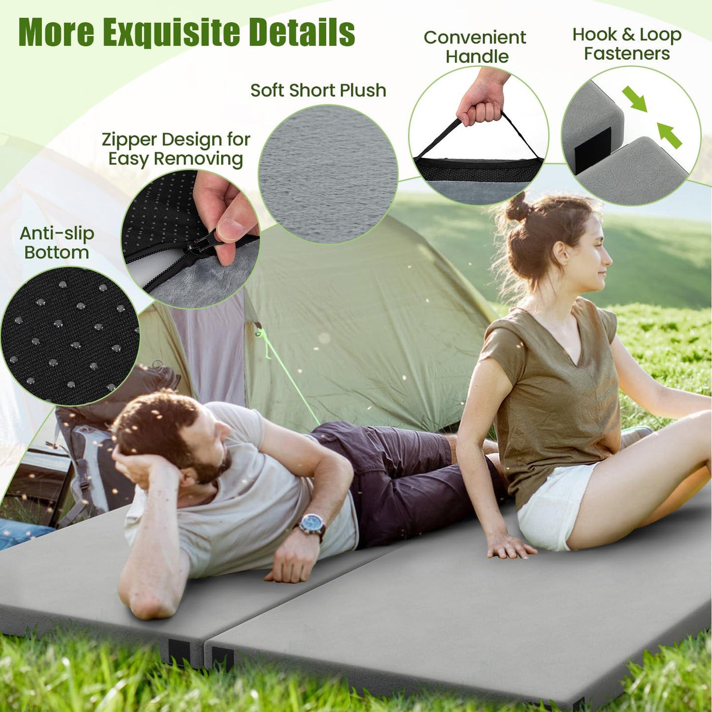 Tangkula Memory Foam Sleeping Pad 74” x 30.5” x 2.5”, Roll Up Floor Mattress with Carry Bag