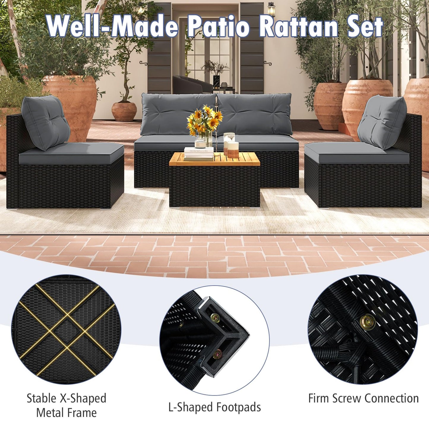 Tangkula 5 Pieces Wicker Patio Furniture Set