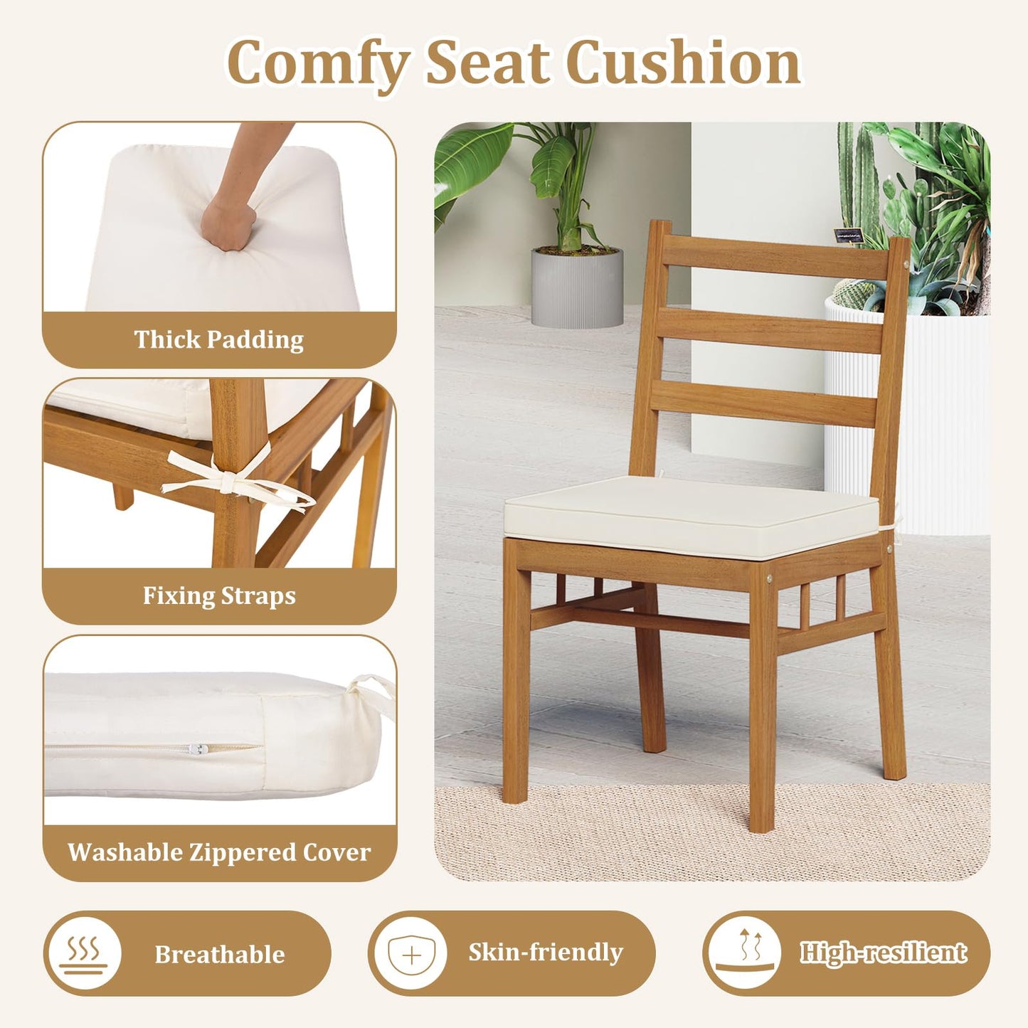 Tangkula Wood Patio Chair Set of 2/4 for Indoor Porch Garden Deck Pool Balcony