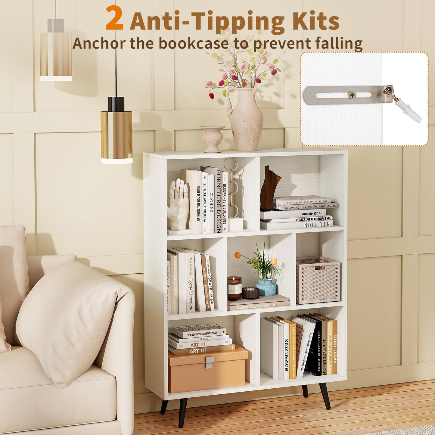Tangkula Modern 7-Cube Bookcase with 4 Tapered Metal Legs