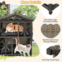 Niche pour chat Tangkula à 2 étages en osier, enclos pour chaton en rotin avec coussins amovibles