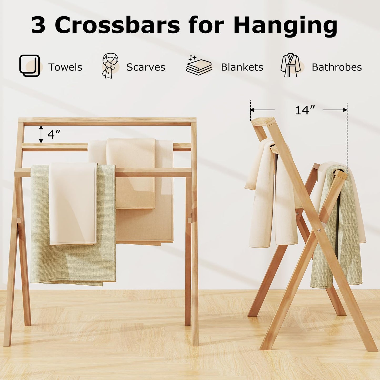 Tangkula Freestanding Towel Rack with 3 Hanging Crossbars